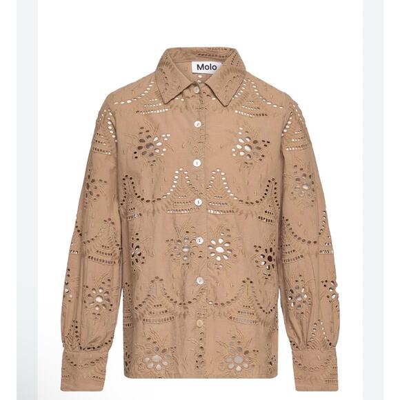 MOLO Runa Eyelet Button Down Blouse Moth Grey sz 170/176 women S - Picture 1 of 10